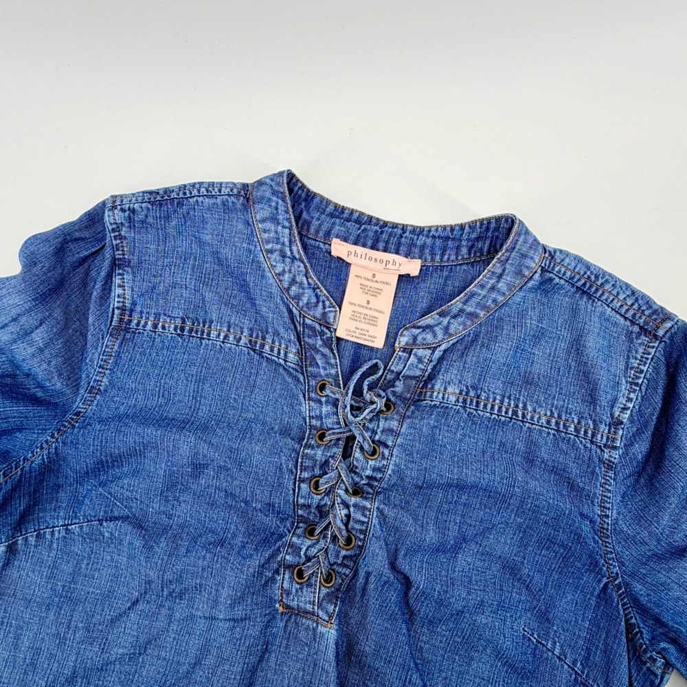 Philosophy Republic Clothing Denim Lace‎ Up Shirt Dress Dark Wash Size Small